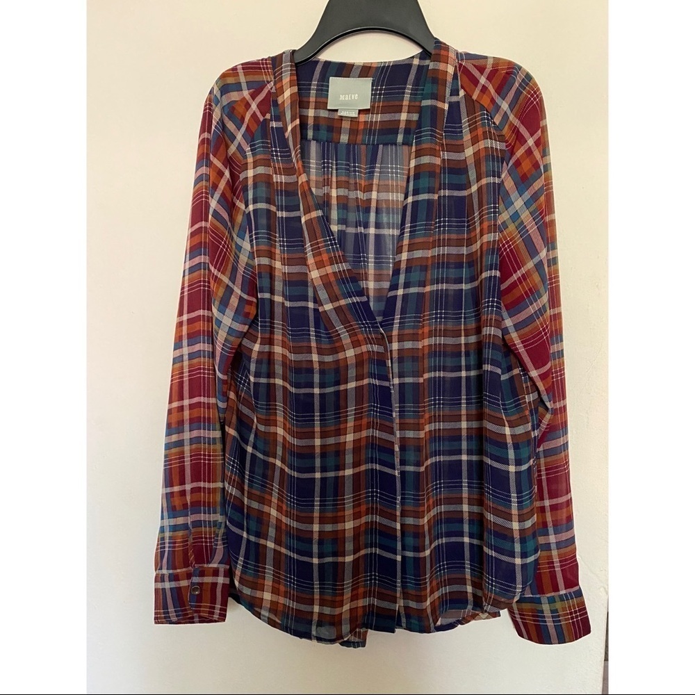 MAEVE plaid sheer blouse top size XS